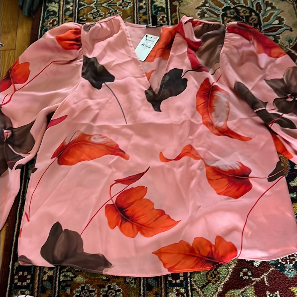 Express Floral Pink and Brown Women's Top
